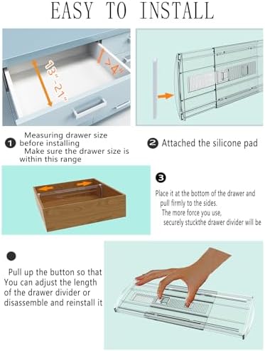 6 Pack Adjustable Drawer Dividers for Clothes,4" High Expandable From 13-21" Clear Drawer Organizers, PC Plastic Separat