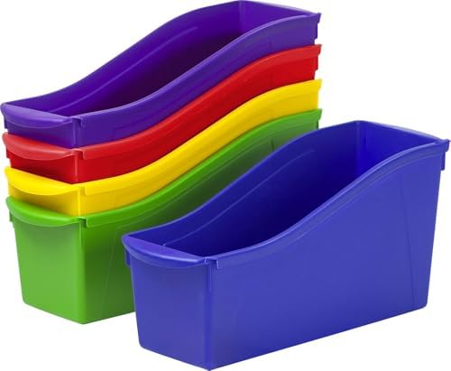 Storex Large Book Bin, Interlocking Plastic Organizer for Home, Office and Classroom, Assorted Colors, (70105C06C) (Pack of 30)
