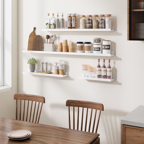 Heimlove Picture Ledge Shelf,48 inch Long Floating Shelves for Wall Set of 2,White Picture Shelf with Lip for Wall Decor