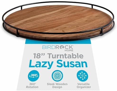 BIRDROCK HOME 18” Wooden Lazy Susan - Espresso - Iron Edges - Table Top Turntable - Cabinet or Pantry Organizer - Decora