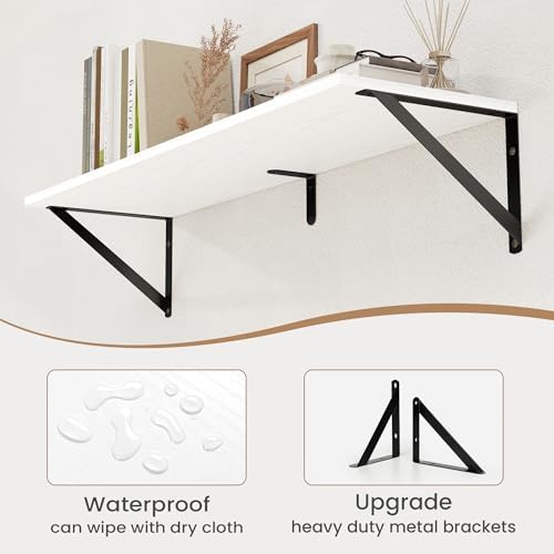 Heimlove White Deep Floating Shelves for Wall, 36W x 8D Wood Wall Shelves Set of 2, Wide Floating Bookshelf for Living R