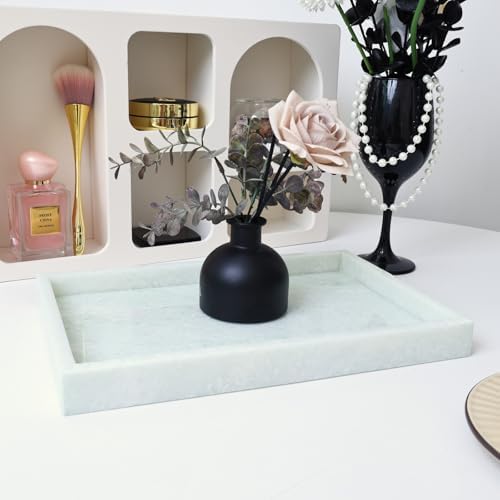 Yew & Tulip Natural Marble Vanity Tray, Luxury Stone with Light Green Textures Serving Tray for Bathroom, Kitchen, Vanit