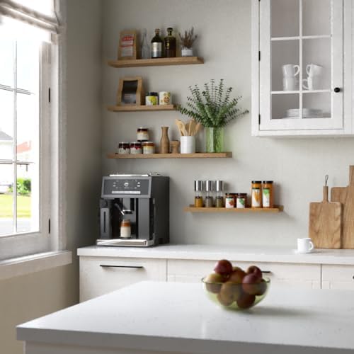 RICHER HOUSE 5-Set Floating Shelves with Lip, Oak Wall Mounted Wood Shelf