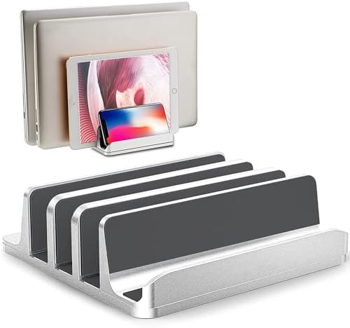 Vertical Laptop Stand, 3-Slot Vertical Laptop Stand Holder,Adjustable Dock Size,3 in 1 Design Space-Saving Laptop Holder
