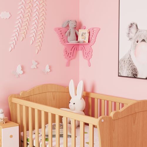 Butterfly Corner Shelf Nursery Wall Deor Floating Corner Shelf for Kid’s Room, Small Cute Decorative Shelf Wall Mounted,