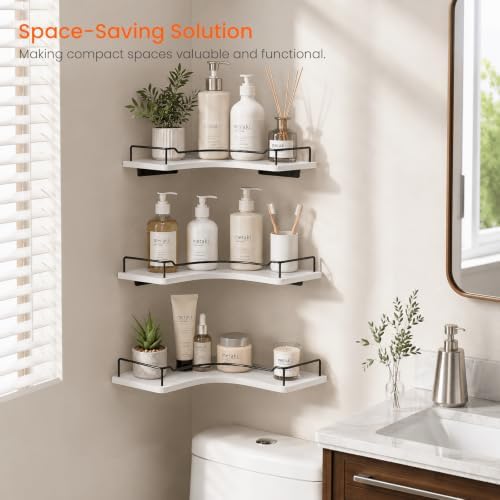 Homode 3 Tier Corner Shelf Wall Mounted, Corner Hanging Shelves, White