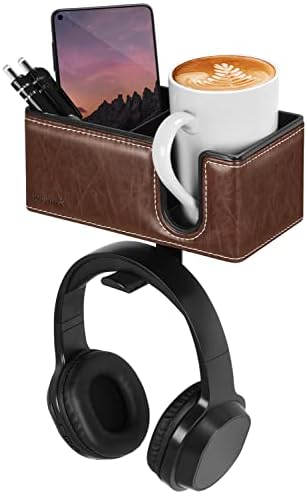 Under Desk Cup Holder Clamp on Cup Holder PU Leather Clip on Desk Organizer