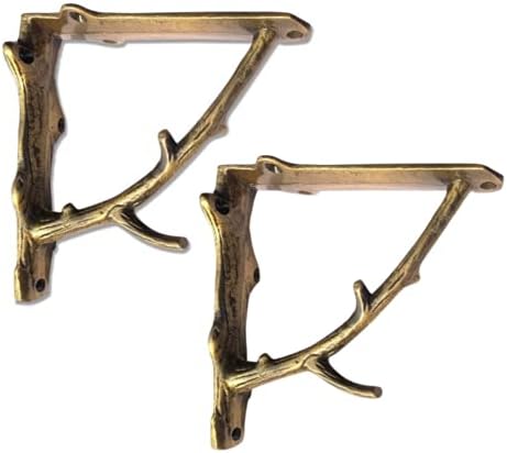 NACH Decorative Shelf Brackets, 2 Pack of 7 x 2 x 7.3 inch, Gold Finish Cast Iron Rustic Shelf Brackets - Metal Shelf Br