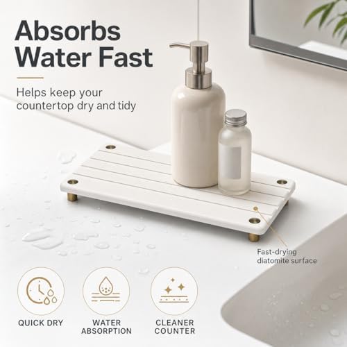 Razborci Instant Dry Sink Caddy Kitchen Sink Organizer, Quick Drying Stone Tray Diatomite Sponge Holder Soap Dish, Bathr