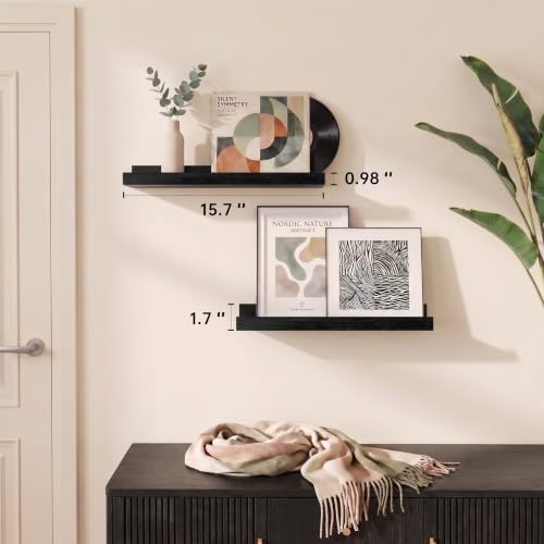 Black Picture Ledge Shelves, 16 Inch Floating Wall Shelf Set of 2