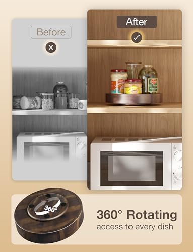 TIDITA 10" Rotating Wooden Lazy Susan Organizer for Cabinet (Walnut Color)