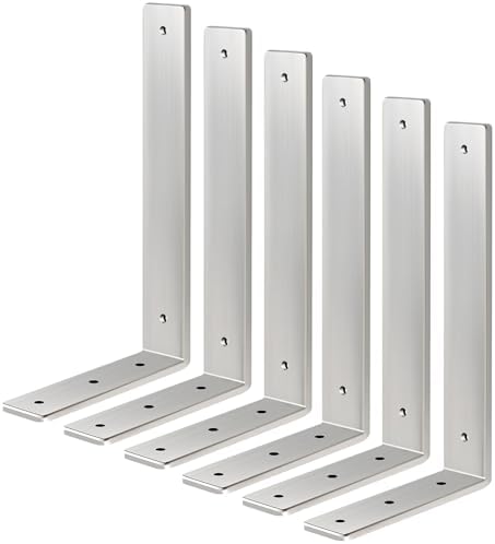 Floating Shelf Bracket Stainless Steel 12 Inch, 6 Pack Heavy Duty Shelf Brackets, Wall Shelf Bracket for DIY Decorative 