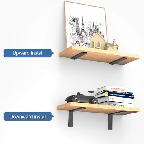 Heavy Duty Shelf Brackets, 8 Pack 6 Inch Black L Metal Shelving Brackets, 5mm Thick Rustic Shelf Support Bracket for DIY