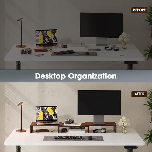 FITUEYES Dual Monitor Stand Riser, Adjustable Length and Angle, Brown
