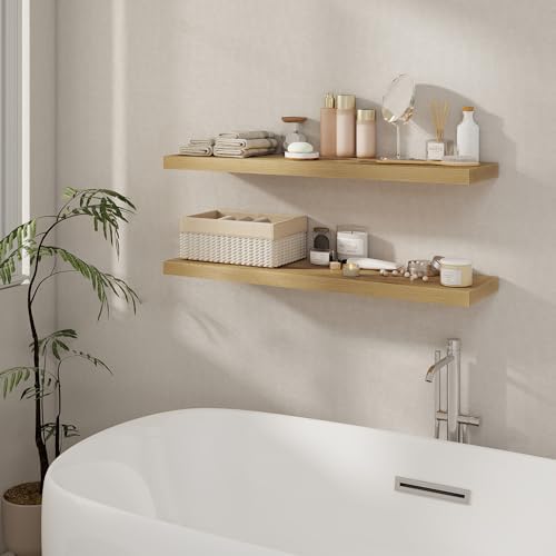 40 Inch Floating Shelves Set of 2, 8 Inch Deep Wall Shelf, Rustic Wood Storage Shelves for Bedroom, Kitchen, Bathroom, W