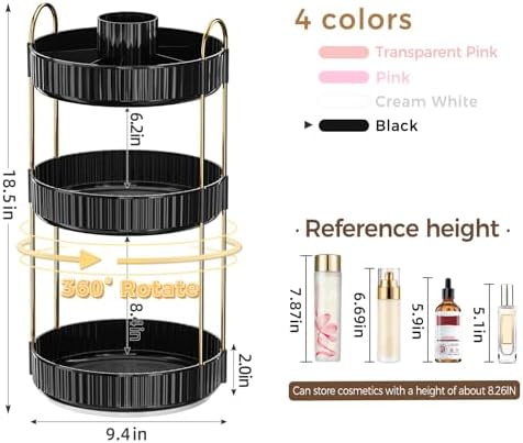 360° Rotating Makeup Organizer, Upgraded 3 Tier Skincare Perfume Organizers for Women, Bathroom Organizer Countertop, Cl
