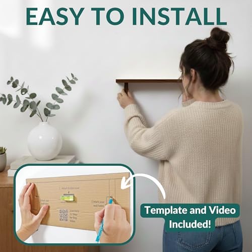 Real Wood Wall Mounted Shelving Rustic Wood Shelves with Brackets - 17 inch (3 Pack) - Easy to Install, Template and Vid