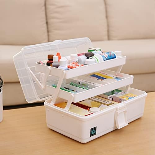 Creahaus 13 inch Art Craft Organizer Storage Box with 3 Layer, Multipurpose Plastic Tool Box with Handle for Sewing, Art