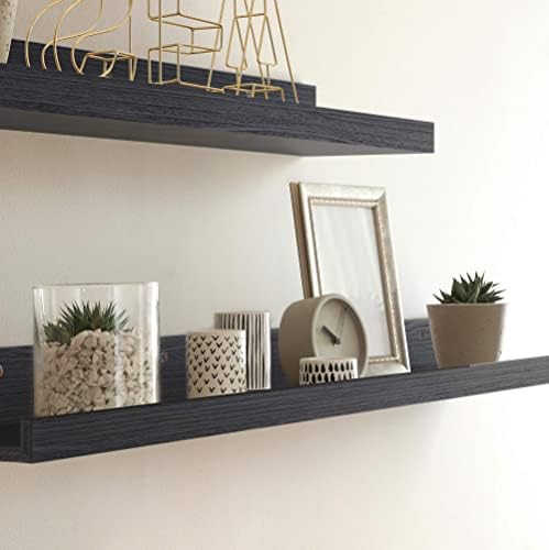 Icona Bay 16 Inch Floating Shelves for Wall - Set of 3 in Ebony Black - Modern Rustic Style - Wall Mounted Display Shelv
