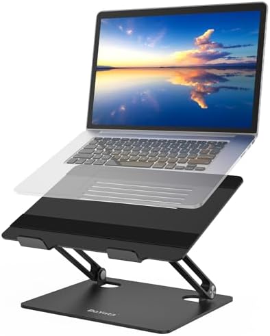 BoYata Laptop Stand, Adjustable Metal Desktop Riser, Up to 15 Inches, Black
