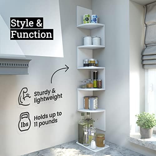 Greenco 5-Tier Corner Shelves, Floating Corner Shelf, Wall Organizer Storage, Easy-to-Assemble Wall Mount Shelves for Be