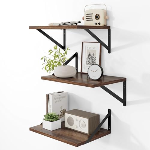Heimlove 16W x 12D Deep Floating Shelves Set of 3 Walnut