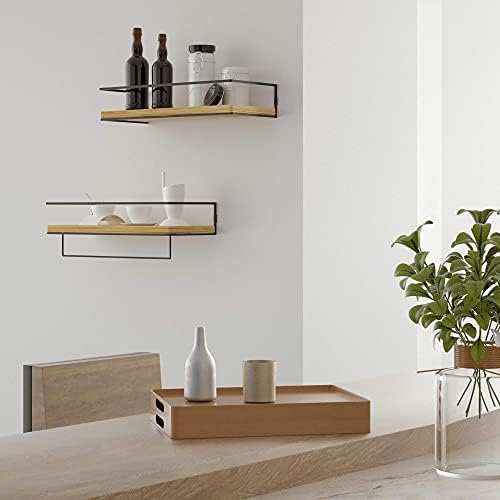 ZGO Floating Shelves for Wall Set of 2, Wall Mounted Storage Shelves with Metal Frame and Towel Rack for Bathroom, Kitch