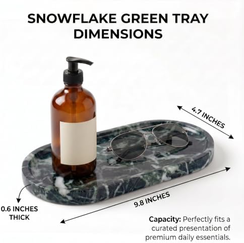 YKAJO Snowflake Green Oval Marble Tray, 9.8x4.7 Vanity Perfume Organizer
