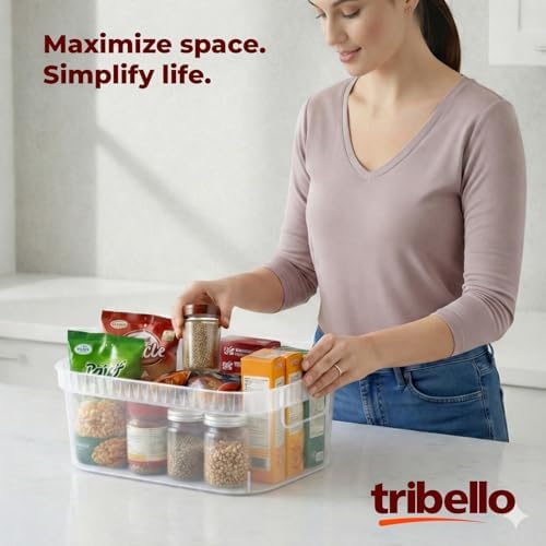 Tribello Modern Cabinet Organizers And Storage Pantry Shelf Organizer - Clear Plastic Storage Bins - (Medium - 12” X 8” 