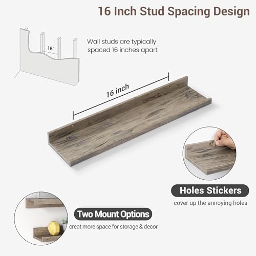 Axeman Picture Ledge Shelf, 24 Inch Grey Floating Shelves Set of 3