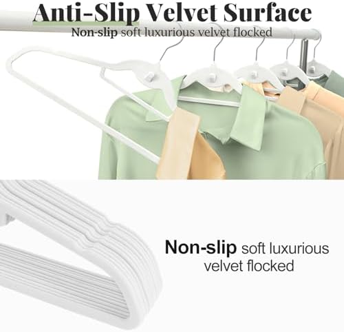 Velvet Felt Stackable Hangers 50 Pack, Thin & Space Saving, White
