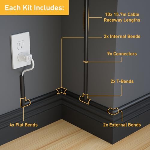 D-Line 157in Cord Hider Kit, Patented Cable Cover, Hide Wires on Wall, Channel for TV Mount Cords, Raceway Wire Hiders, 