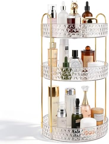 Large Capacity Rotating Makeup Organizer Perfume Stand Holder, 3 Tier Clear