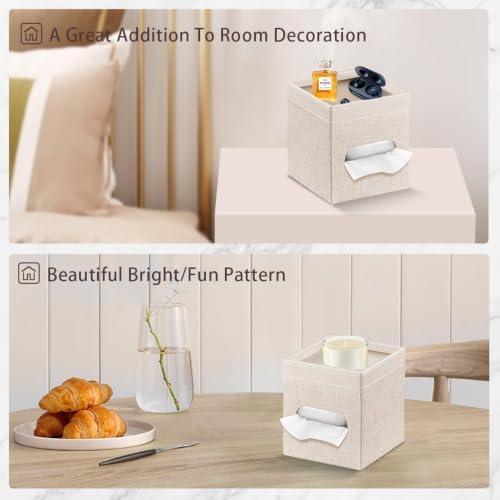 PU Leather Square Tissue Box Cover with Storage Tray,Modern Decorative Tissue Holder for Bathroom Vanity Night Stands, O