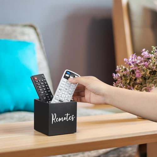 DRASTAR Remote Control Holder, Wood TV Remote Holder, Remote Storage Caddy, Remote Control Organizer (Black, 1 Slot)