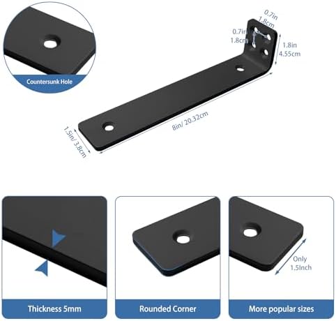 Shelf Brackets 8 inch, Heavy Duty Shelf Bracket 8 Pack L Brackets Black Metal Wall Bracket for Shelves Support Bracket w