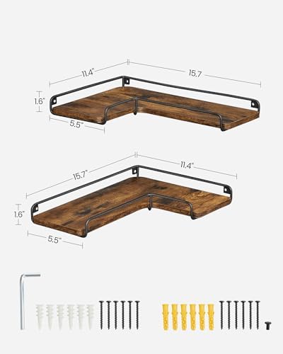 VASAGLE Corner Shelf Wall Mount Set of 2, Small Corner Floating Shelves