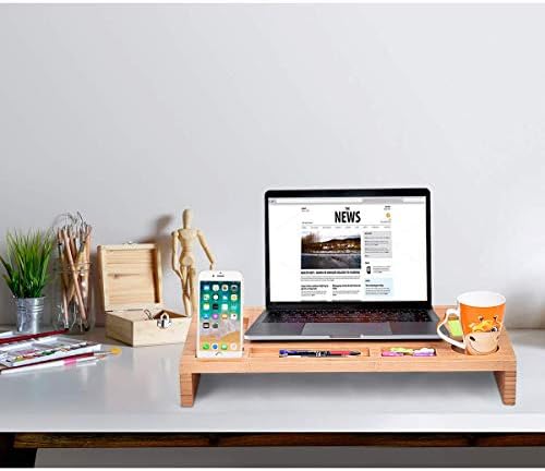 Tangkula Bamboo Monitor Stand Riser, Home Office Laptop Monitor Riser, Desktop Laptop Computer PC Screen Stand, TV Monit