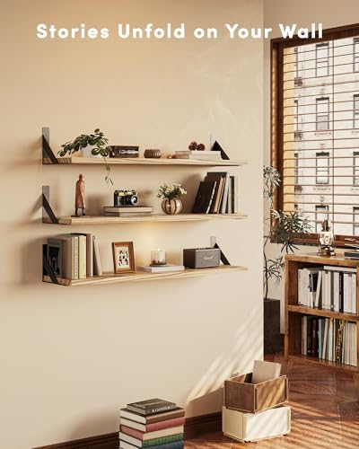 Floating Shelves for Wall, Wall Mount Book Shelf, Hanging Shelves, Wall Bookshelf for Bedroom, Office, Living Room (Ligh