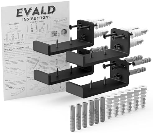 EVALD Floating Shelf Brackets w/ Lip | Hidden Black Carbon Steel Brackets for 4-inch Board (3 5/9" True Size) Kitchen, N