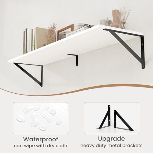 Heimlove White Deep Floating Shelves for Wall, 40W x 8D Wood Wall Shelves Set of 2, Wide Floating Bookshelf for Living R