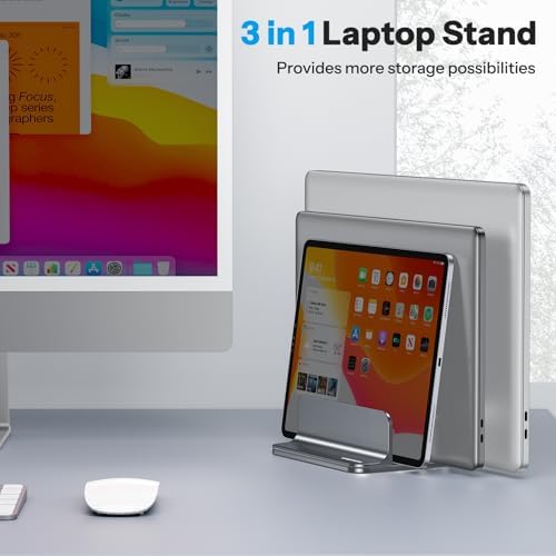 OMOTON 3-Slot Multiple Vertical Laptop Stand, Fits All MacBook, Grey