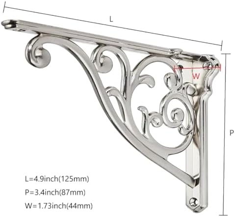 Ornate Decorative Shelf Brackets 5x3.5 inch Small Wall Mounted Shelving Bracket 4 Pack Brushed Nickel Vintage Shelf Brac