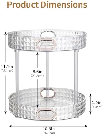 360 Rotating Makeup Organizer, 2 Tier, Diamond Pattern, Clear