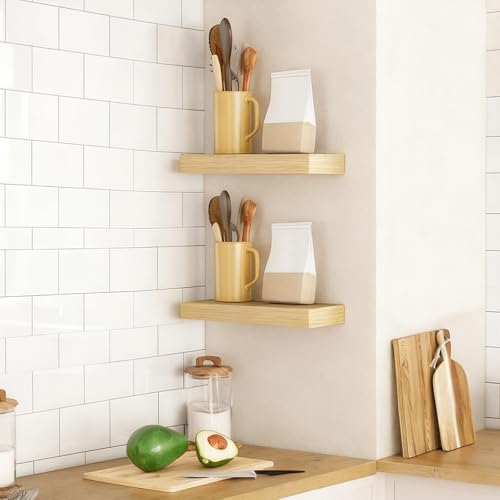 HOOBRO Floating Shelves for Wall, Wall Mounted Shelf Set of 2, 15.7" Hanging Shelf with Invisible Brackets, for Wall Dec