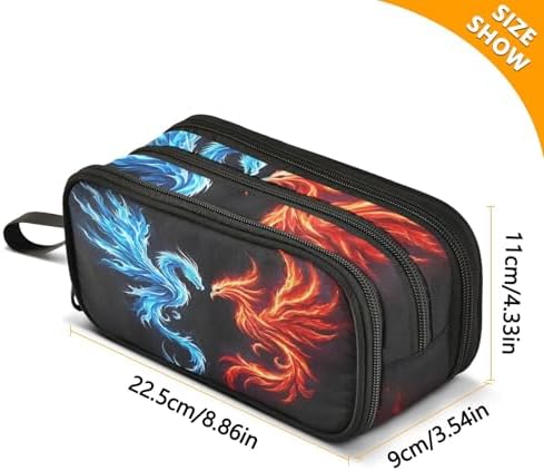 Dragon Phoenix Pencil Case Box Boys Girls Large Pencil Pouch with Zipper Compartments Big Capacity Stationery Pen Bag Organizer for Kids Teens Adults School