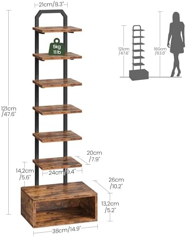 CHOEZON 8-Tier Bookshelf, LED Bookcase with Semi-Open Bottom, Small Space Standing Shelf with Lights, Corner Storage Sta