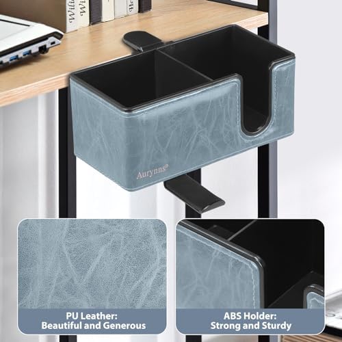 Under Desk Cup Holder Clamp on Cup Holder PU Leather Clip on Desk Organizer