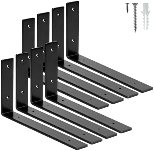 ELSKER&HOME Shelf Brackets 12 Inch 8 Pack Heavy Duty Black Metal L Brackets