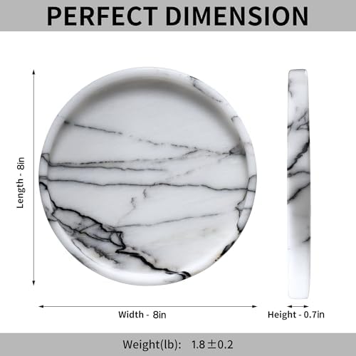 Lilac Marble Round Tray - 8 Inch Bathroom & Vanity Organizer for Jewelry, Perfume, Watches, Coasters | Makeup, Dining Ta